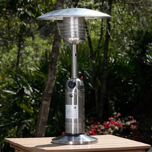 AZ Patio Heaters Hiland Stainless Steel Tabletop Heater on Top of Outdoor Table