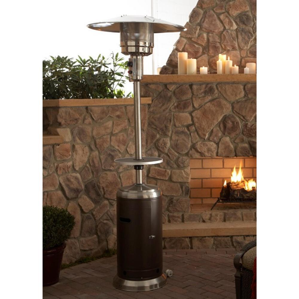 AZ Patio Heaters Hiland Two-Tone Stainless Steel &amp; Hammered Bronze Heater with Table in Patio