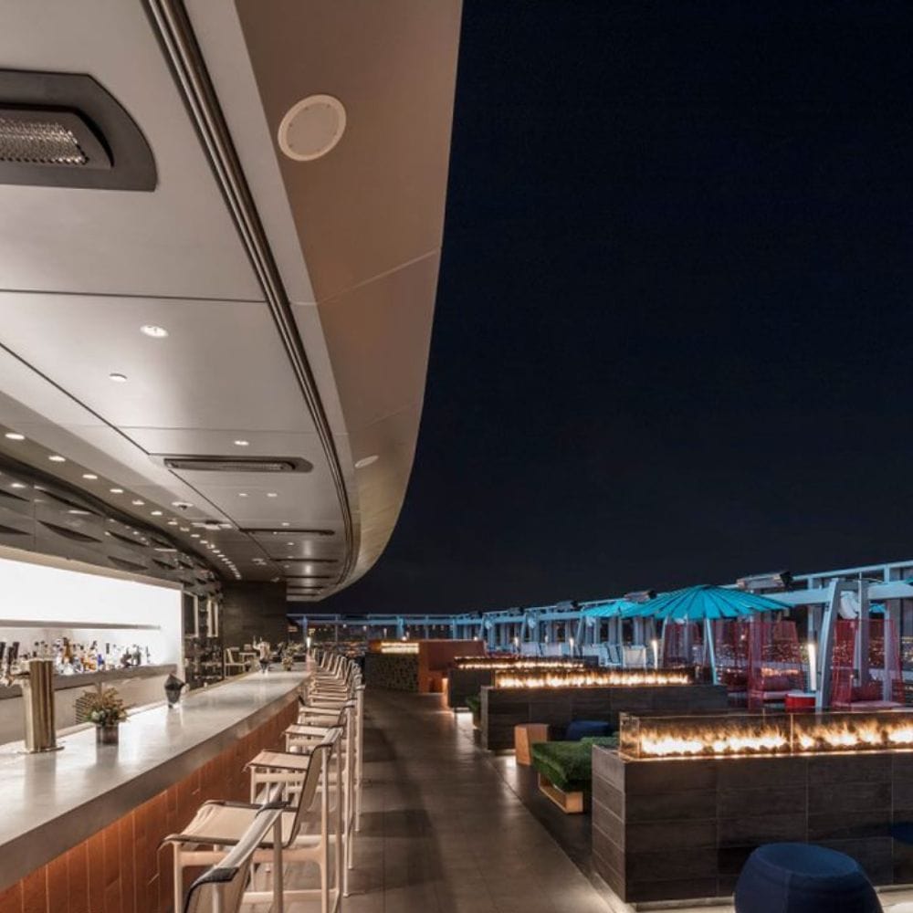 Recessed Black Tungsten Electric Heaters in Hotel Bar