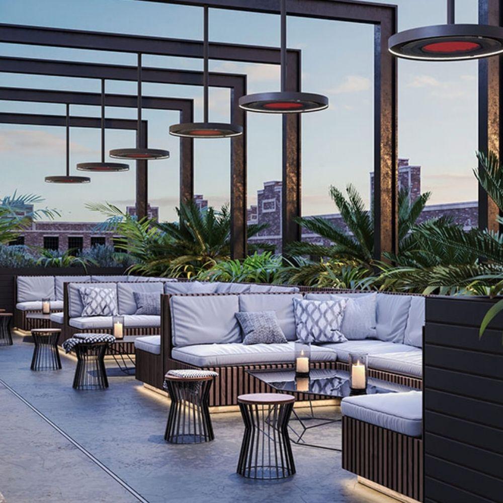 Bromic Eclipse Smart-Heat 2900 W Ceiling Infrared Heater in modern outdoor space
