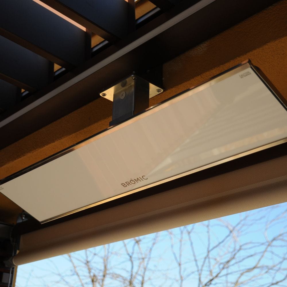 White Bromic Platinum Smart-Heat Electric Patio Heater ceiling mounted - angle view