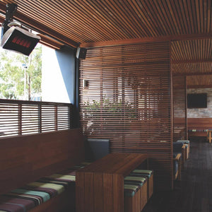 Bromic Platinum Smart-Heat Gas Patio Heaters Ceiling Mounted in Restaurant