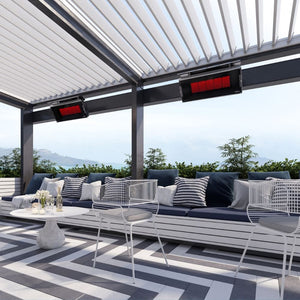 bromic platinum smart-heat gas patio heater ceiling mounted in a modern patio
