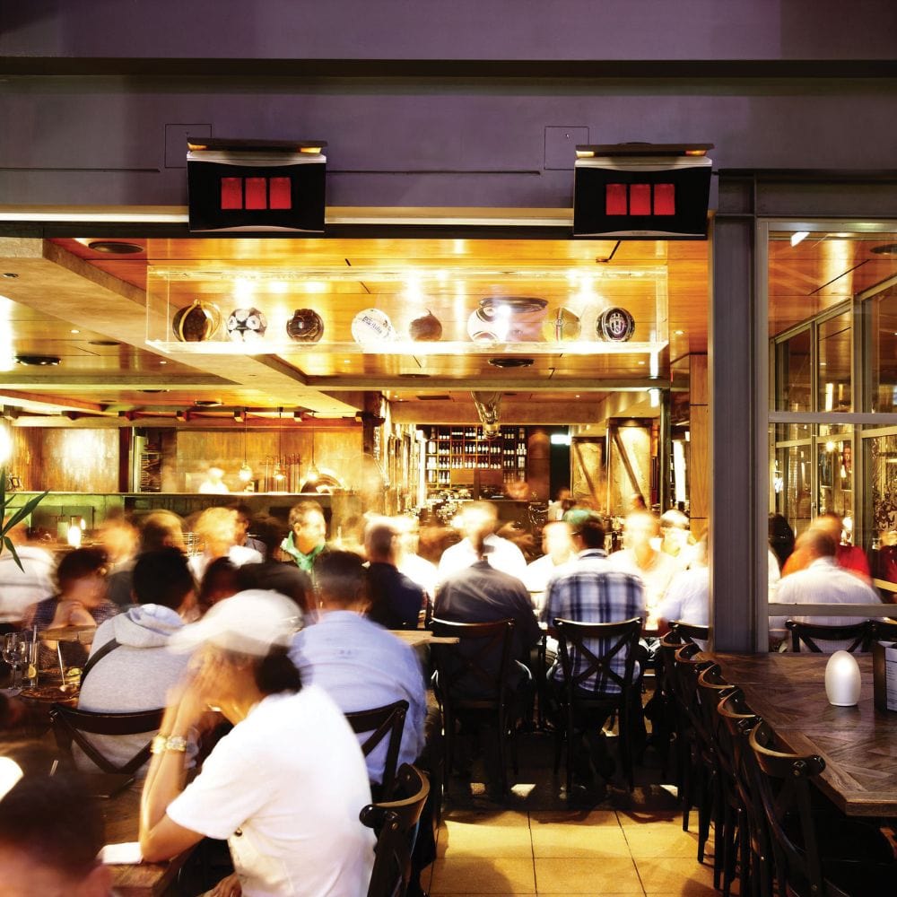 bromic platinum smart-heat gas patio heater ceiling mounted at a sports bar