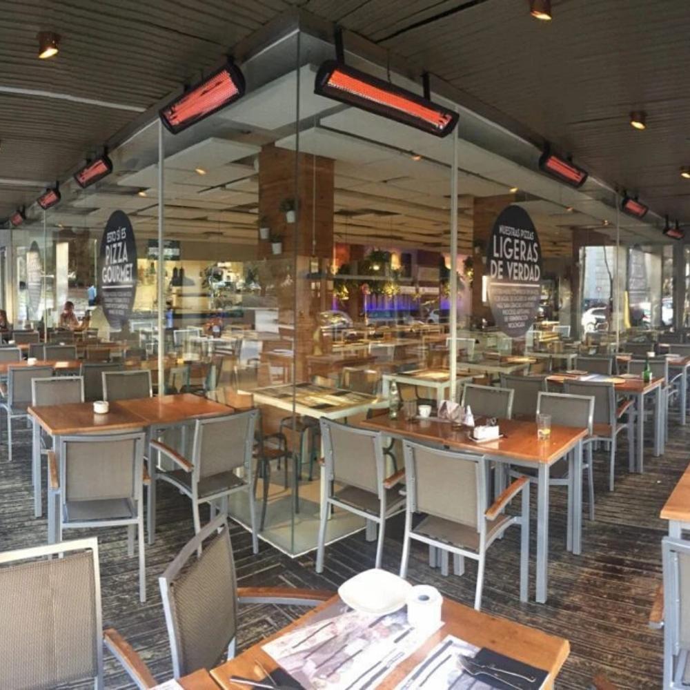 Bromic Tungsten Smart-Heat Heaters Ceiling Mounted in Restaurant