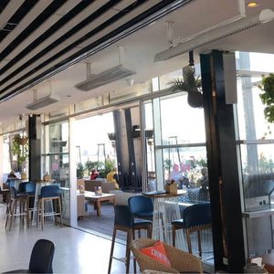 bromic tungsten smart-heat electric patio heater indoors in a restaurant in australia