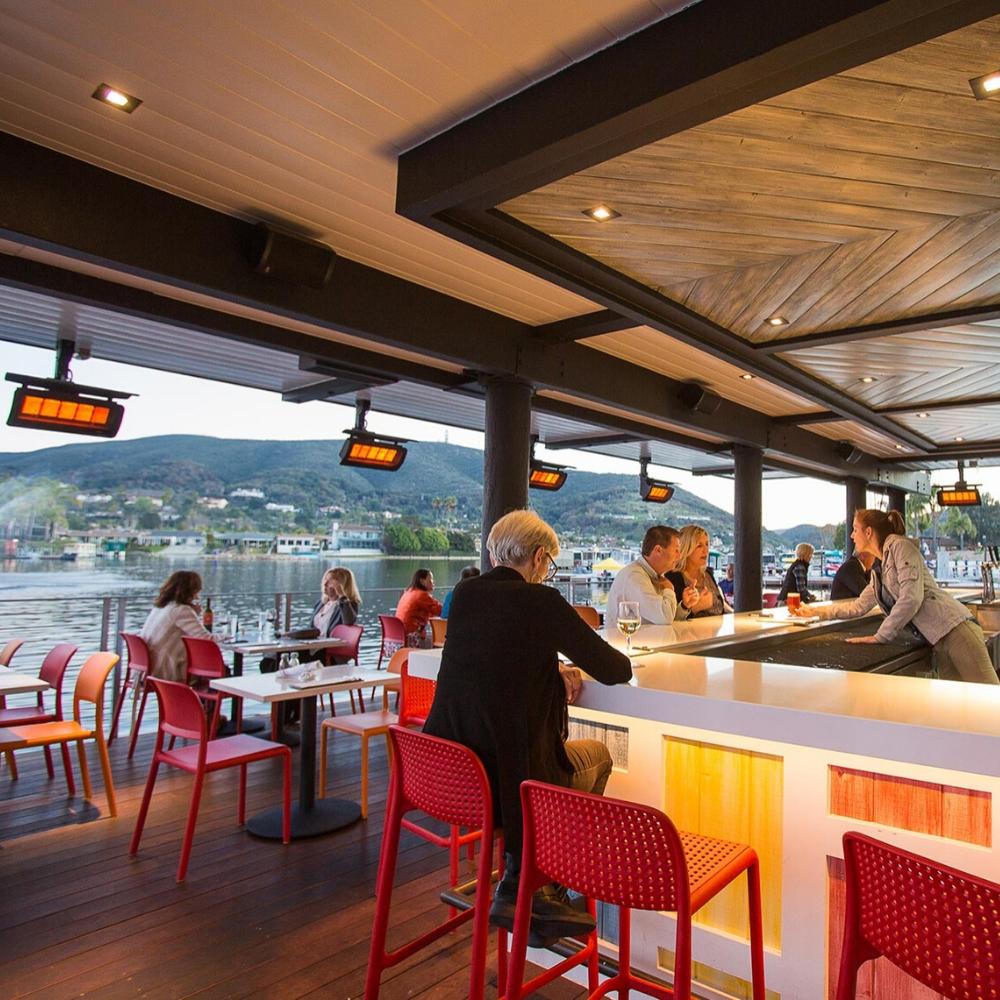 Bromic Tungsten Smart-Heat Gas Patio Heaters Suspended in Turkish Bar