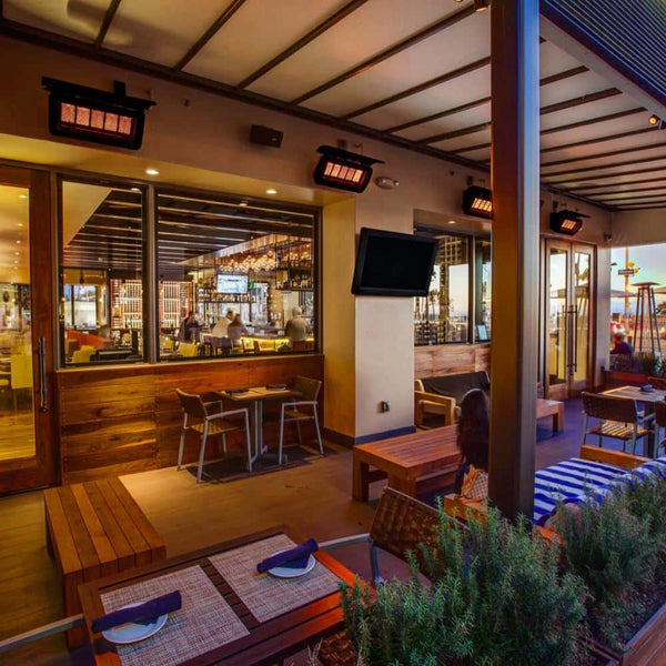Bromic Tungsten Smart-Heat Gas Patio Heaters Wall Mounted in Restaurant