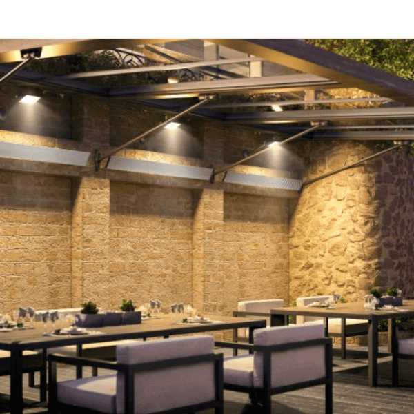 Dimplex DLW White Long Wave Infrared Electric Heater mounted on stone wall
