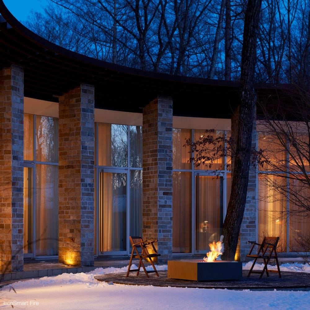 EcoSmart Fire Base 40-Inch Square Fire Pit Outdoors with Snow