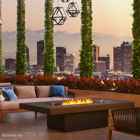 EcoSmart Fire Gin 90 Rectangular Chat Height Fire Pit Table on a roofdeck
