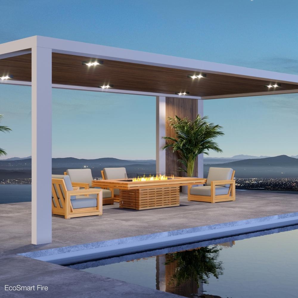 EcoSmart Fire Gin 90 Chat 52" Rectangular Concrete Fire Pit Table by the Pool
