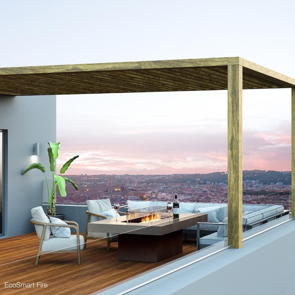 EcoSmart Fire Gin 90 Dining 52" Rectangular Concrete Fire Pit Table in Outdoor Deck