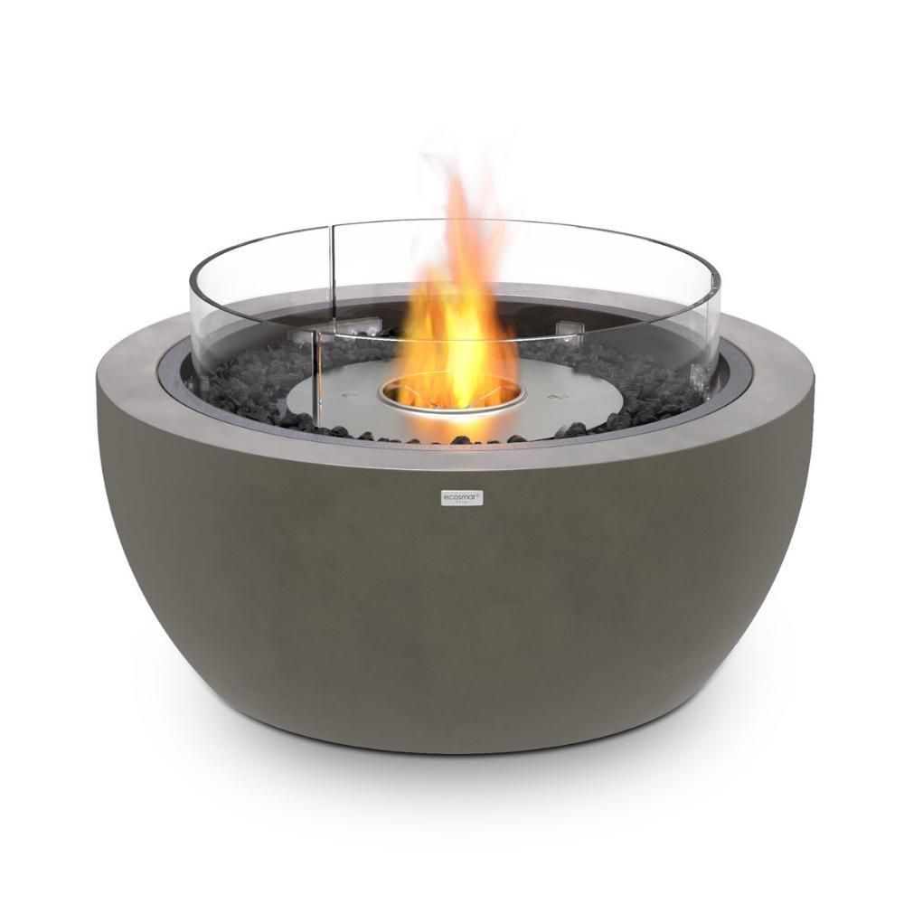 EcoSmart Fire Pod Round Concrete Fire Pit Bowl in Natural with Fire Screen - angle view