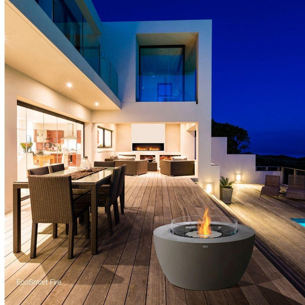 EcoSmart Fire Pod 39" Round Concrete Fire Pit Bowl in a patio