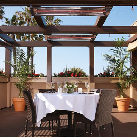 ElectricSchwank Infrared Electric Heaters in Outdoor Dining Area - side view