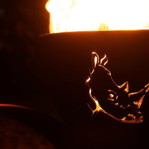 Rhino Design of Fire Pit Art Africa's Big Five With Burning Logs