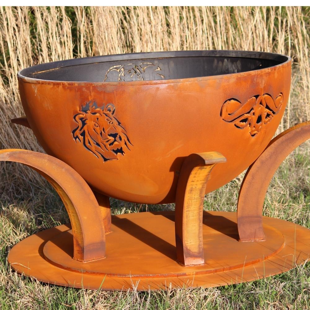 Fire Pit Art Africa&#39;s Big Five - 41&quot; Unique Handcrafted Carbon Steel Fire Pit In A Landscape Scenery