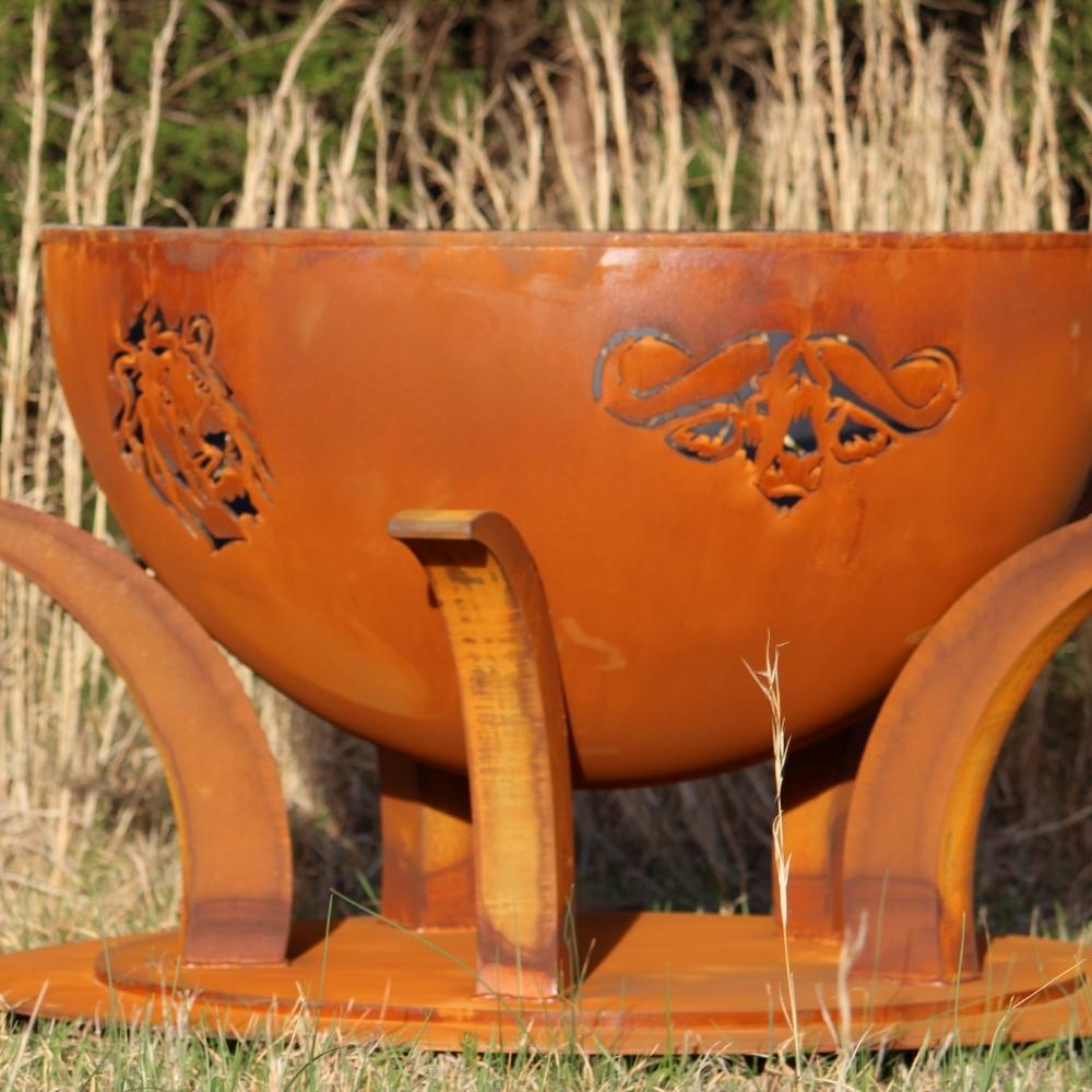 Lion and Cape Buffalo Designs of Fire Pit Art Africa&#39;s Big Five - 41&quot; Unique Handcrafted Carbon Steel Fire Pit