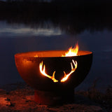 Fire Pit Art Antlers 36-Inch Handcrafted Carbon Steel Gas Fire Pit by the Lake