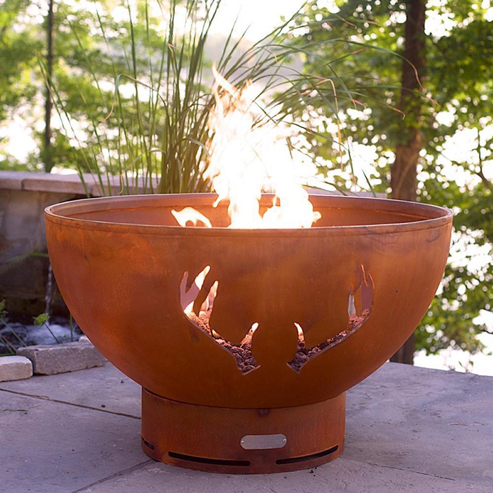 Fire Pit Art Antlers - 36&quot; Handcrafted Carbon Steel Gas Fire Pit