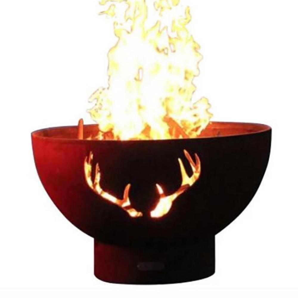 Fire Pit Art Antlers - 36&quot; Unique Handcrafted Carbon Steel Fire Pit (ANTLERS)