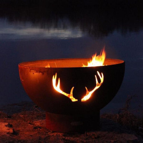 Fire Pit Art Antlers - 36" Unique Handcrafted Carbon Steel Fire Pit (ANTLERS) - side view