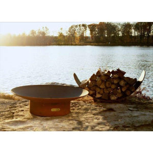 Fire Pit Art Asia - 36"  Beside A Lake with Artisan Log Holder