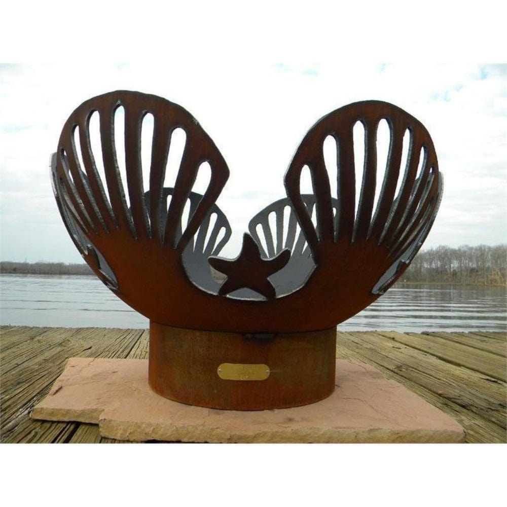 Fire Pit Art Barefoot Beach 42-Inch Handcrafted Carbon Steel Fire Pit (BB) on Wood Planks