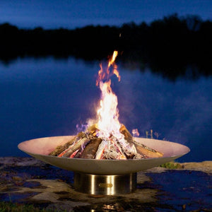 Fire Pit Art Bella Vita 46-Inch Handcrafted Stainless Steel Fire Pit Lit Up