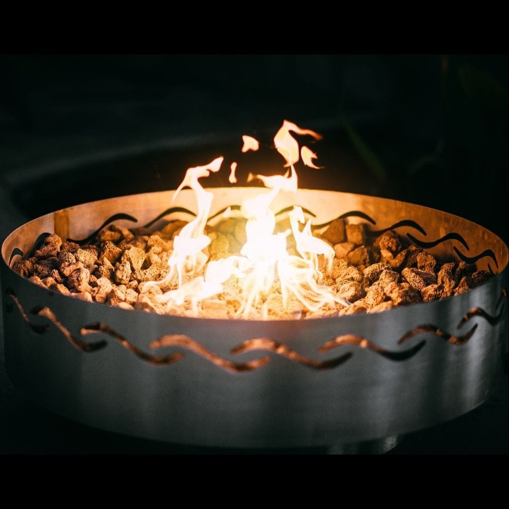 Fire Pit Art Fire Surfer 30-Inch Portable Handcrafted Stainless Steel Gas Fire Pit Up Close