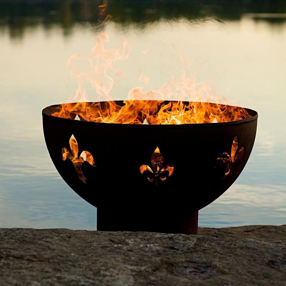 Fire Pit Art Fleur De Lis - 36&quot; Handcrafted Carbon Steel Gas Fire Pit