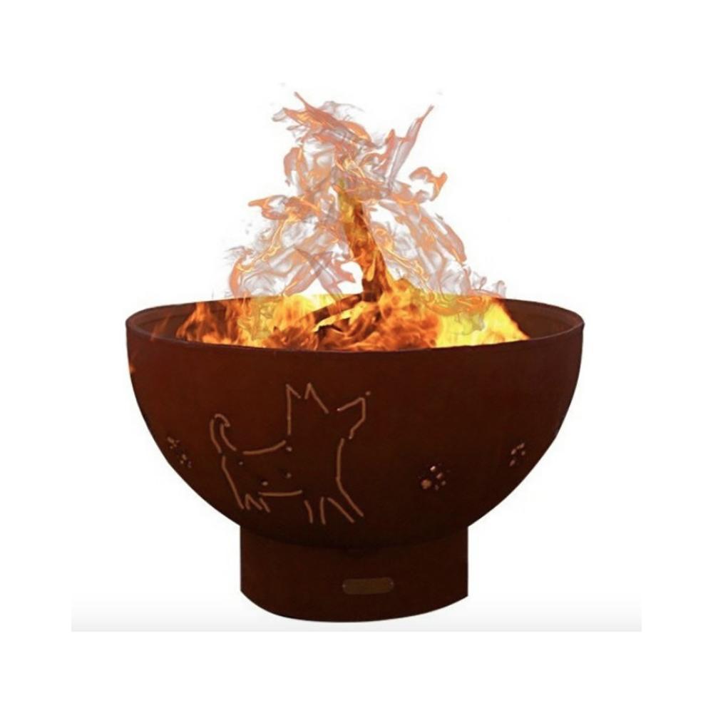 Fire Pit Art Funky Dog 36-Inch Handcrafted Carbon Steel Gas Fire Pit