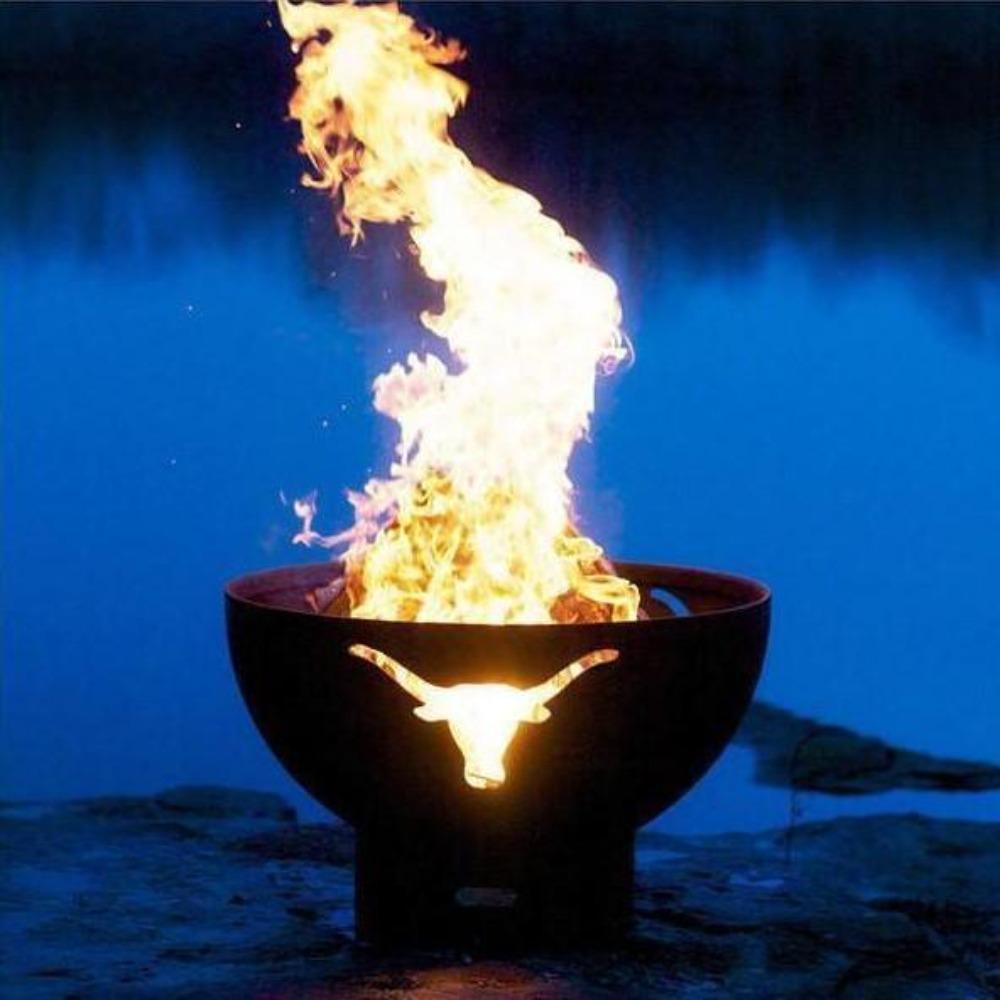 Fire Pit Art Long Horn - 36&quot; Handcrafted Carbon Steel Fire Pit (LH) Lit Up