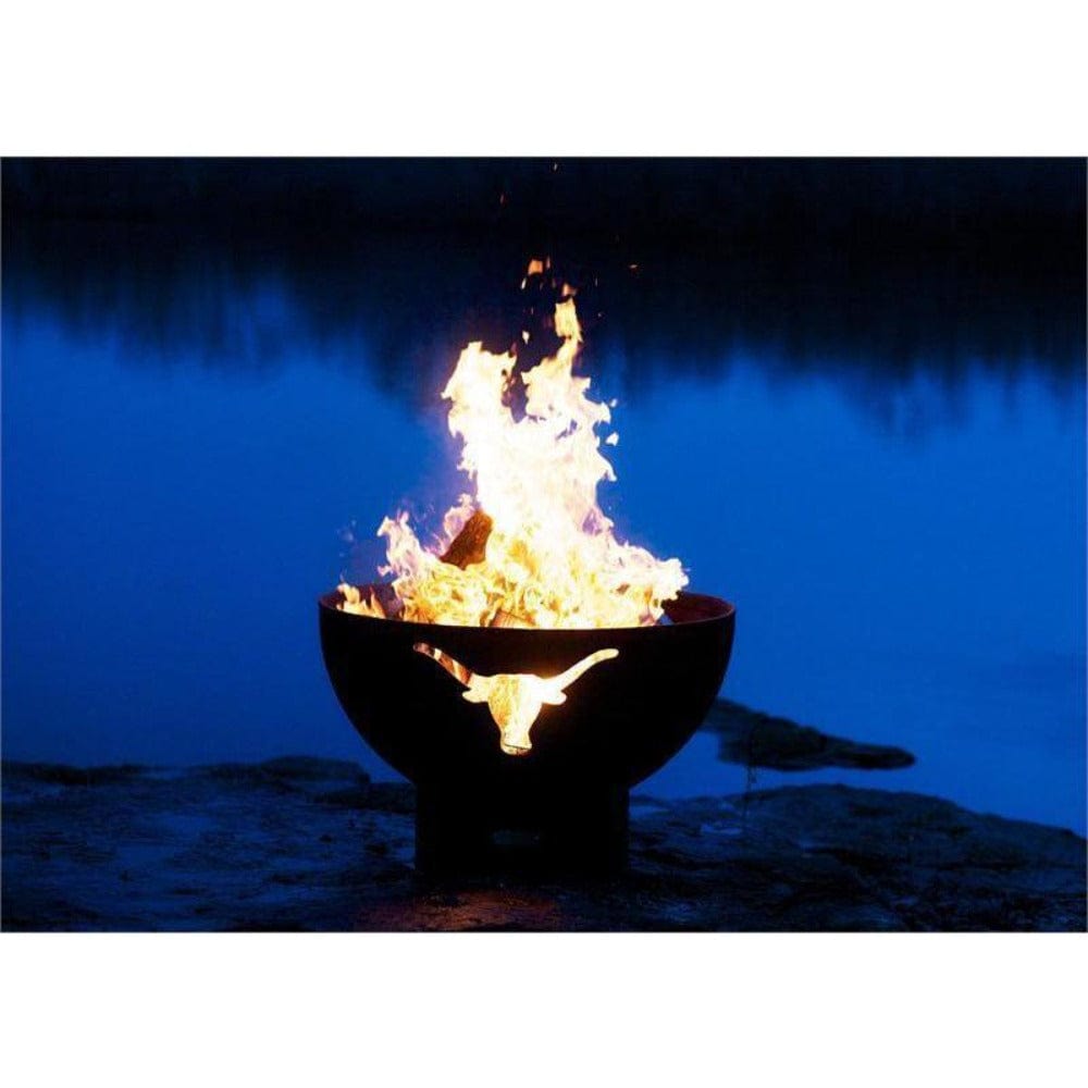 Wood Burning Fire Pit - Fire Pit Art Long Horn - 36&quot; Steel Fire Pit (LH) during the evening