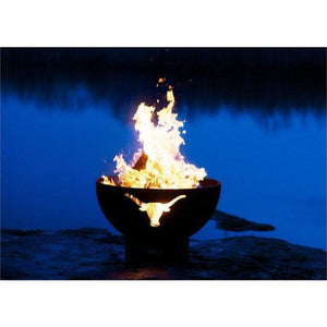Wood Burning Fire Pit - Fire Pit Art Long Horn - 36" Steel Fire Pit (LH) during the evening