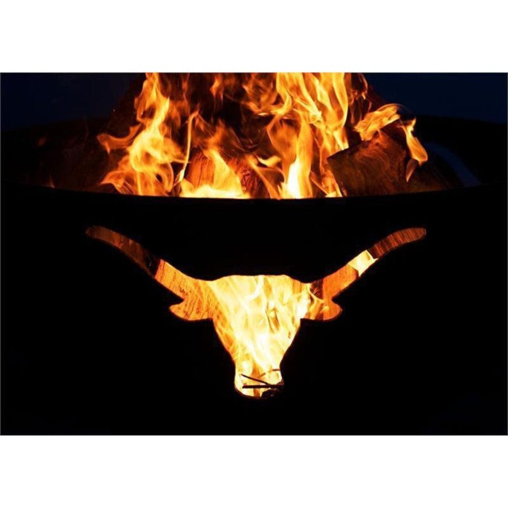 Wood Burning Fire Pit - Fire Pit Art Long Horn - 36&quot; Steel Fire Pit (LH) Close-Up Shot