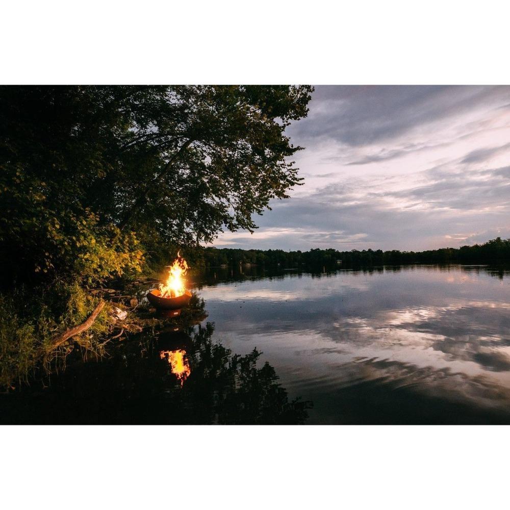 Fire Pit Art Manta Ray - 36&quot; Handcrafted Carbon Steel Fire Pit (MR) Beside A Lake