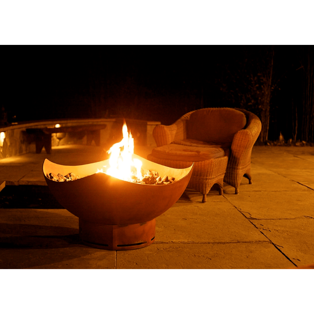 Fire Pit Art Manta Ray - 36&quot; Handcrafted Carbon Steel Gas Fire Pit In a Patio