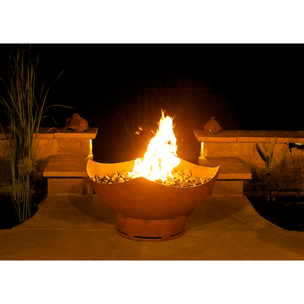 Fire Pit Art Manta Ray - 36&quot; Handcrafted Carbon Steel Gas Fire Pit Lit Up