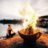 Fire Pit Art Namaste - 36" Handcrafted Carbon Steel Fire Pit Beside A Lake