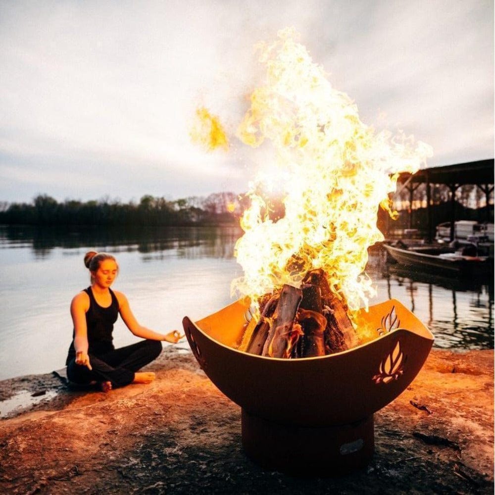 Fire Pit Art Namaste - 36&quot; Handcrafted Carbon Steel Fire Pit Beside A Lake