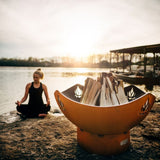 Fire Pit Art Namaste 36-Inch Handcrafted Carbon Steel Fire Pit with Woman Meditating