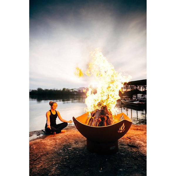 Fire Pit Art Namaste - 36" Handcrafted Carbon Steel Gas Fire Pit Beside A Lake