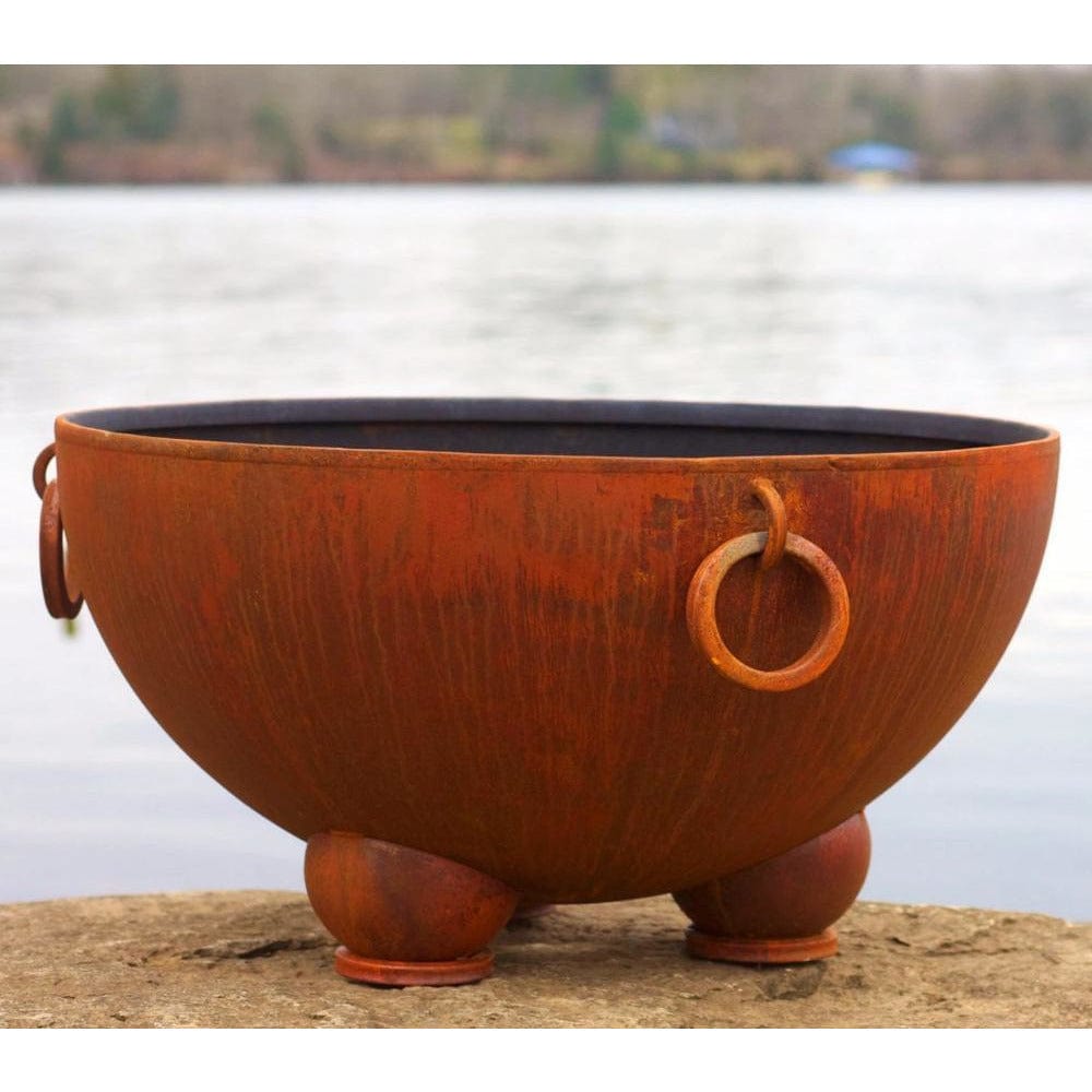 Fire Pit Art Nepal - 41&quot; Handcrafted Carbon Steel Fire Pit (NP) Beside A Lake