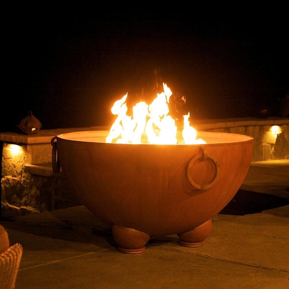 Fire Pit Art Nepal - 41" Handcrafted Carbon Steel Gas Fire Pit In A Patio