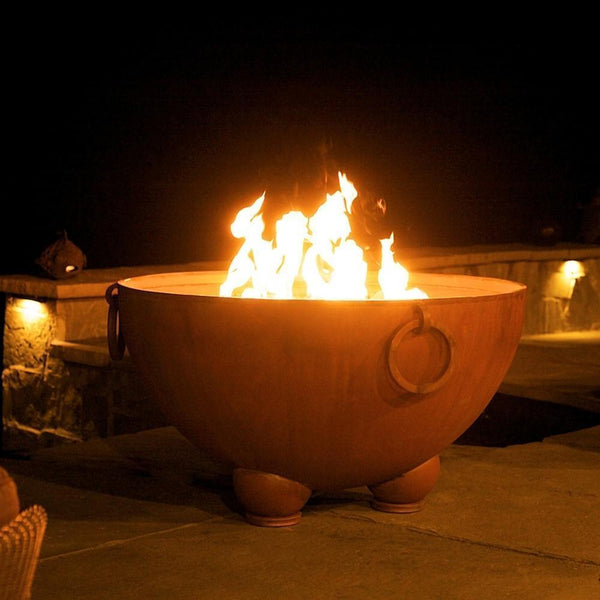 Fire Pit Art Nepal - 41" Handcrafted Carbon Steel Gas Fire Pit In A Patio