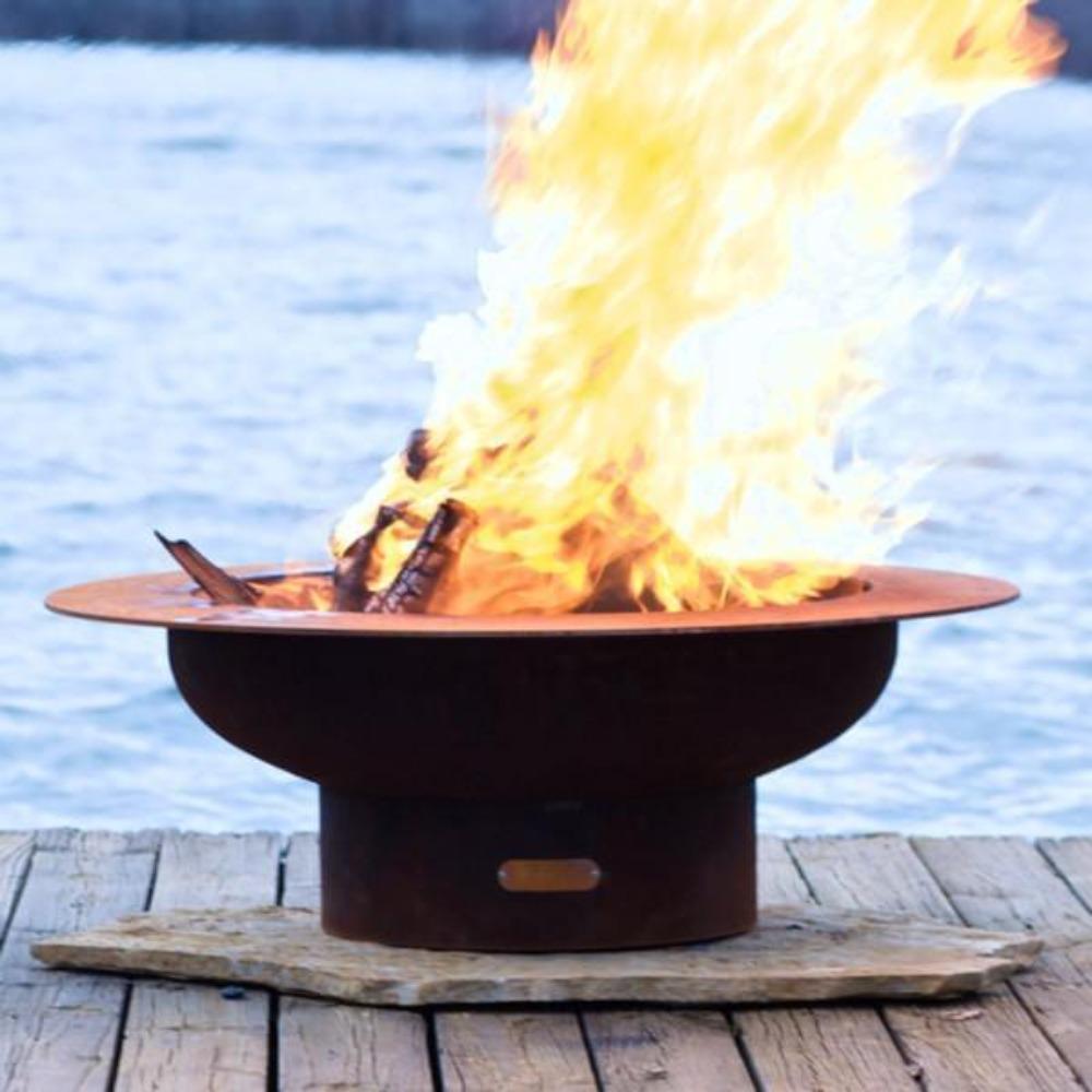 Wood Burning Fire Pit - Fire Pit Art Saturn - 40&quot; Steel Fire Pit Lit Up Beside A Lake
