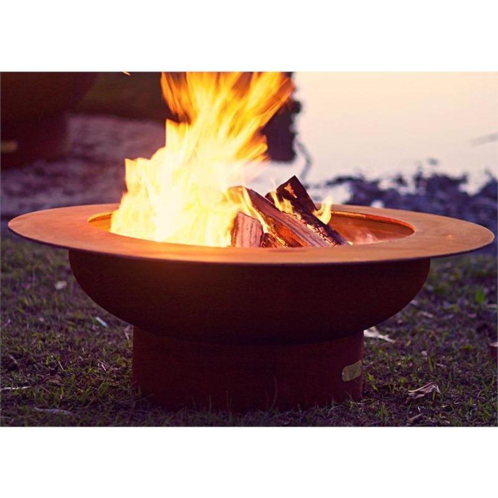 Wood Burning Fire Pit - Fire Pit Art Saturn - 40&quot; Steel Fire Pit (SAT) With Burning Logs
