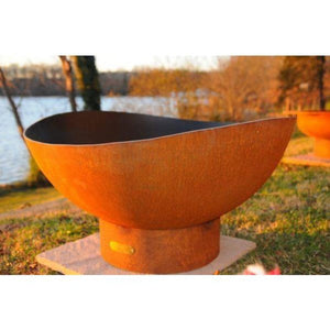 Fire Pit Art Scallop - 36" Handcrafted Carbon Steel Gas Fire Pit In A Landscape Scenery